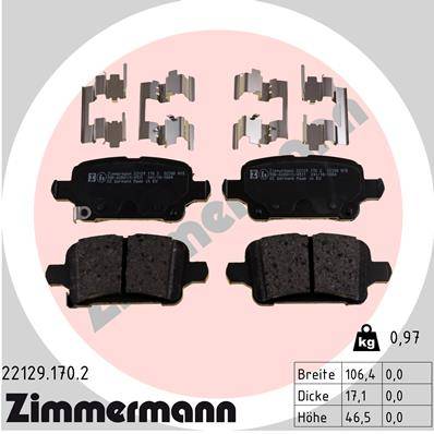 Sada brzdových platničiek kotúčovej brzdy 16" Opel ZIMMERMANN 22129.170.2