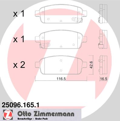 Sada brzdových platničiek kotúčovej brzdy Opel ZIMMERMANN 25096.165.1