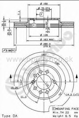 Brzdový kotúč predný 280mm BREMBO 09.7629.10