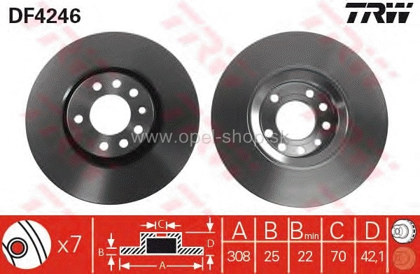 Brzdový kotúč predný Opel 308mm TRW DF4246