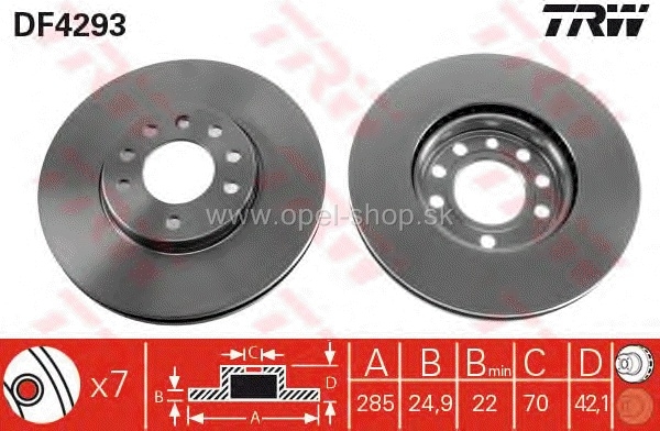 Brzdový kotúč predný Opel 285mm TRW DF4293