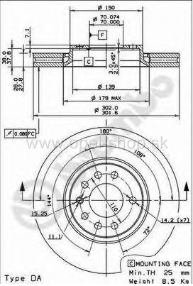 Brzdový kotúč predný 302mm BREMBO 09.9162.14