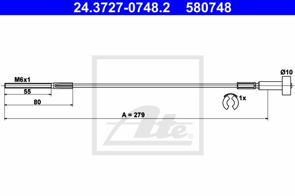 Ťažné lanko parkovacej brzdy Opel Astra G, Vectra B, Zafira A ATE 24.3727-0748.2