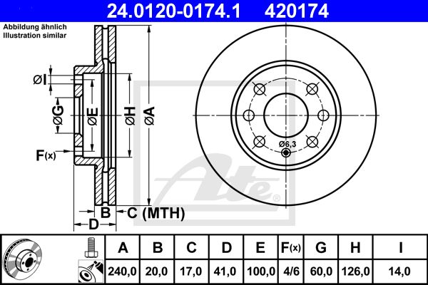 Brzdový kotúč Opel Corsa C ATE 24.0120-0174.1