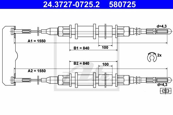 Ťažné lanko parkovacej brzdy Opel Omega A, Omega B ATE 24.3727-0725.2