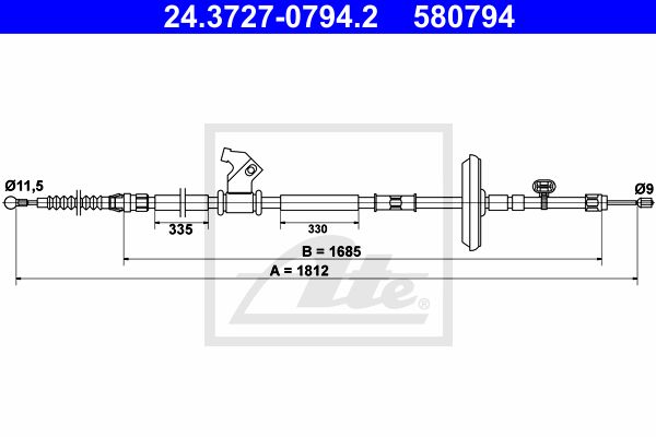 Ťažné lanko parkovacej brzdy Opel Astra J ATE 24.3727-0794.2