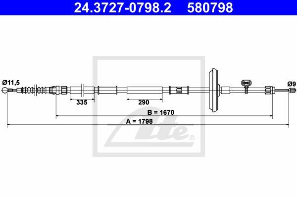 Ťažné lanko parkovacej brzdy Opel Astra J ATE 24.3727-0798.2