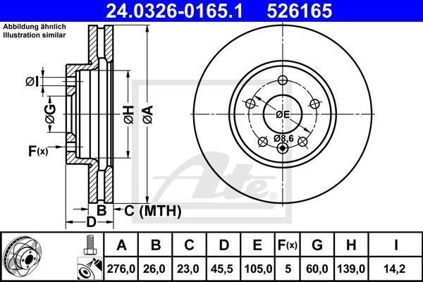 Brzdový kotúč Opel Astra J ATE 24.0326-0165.1